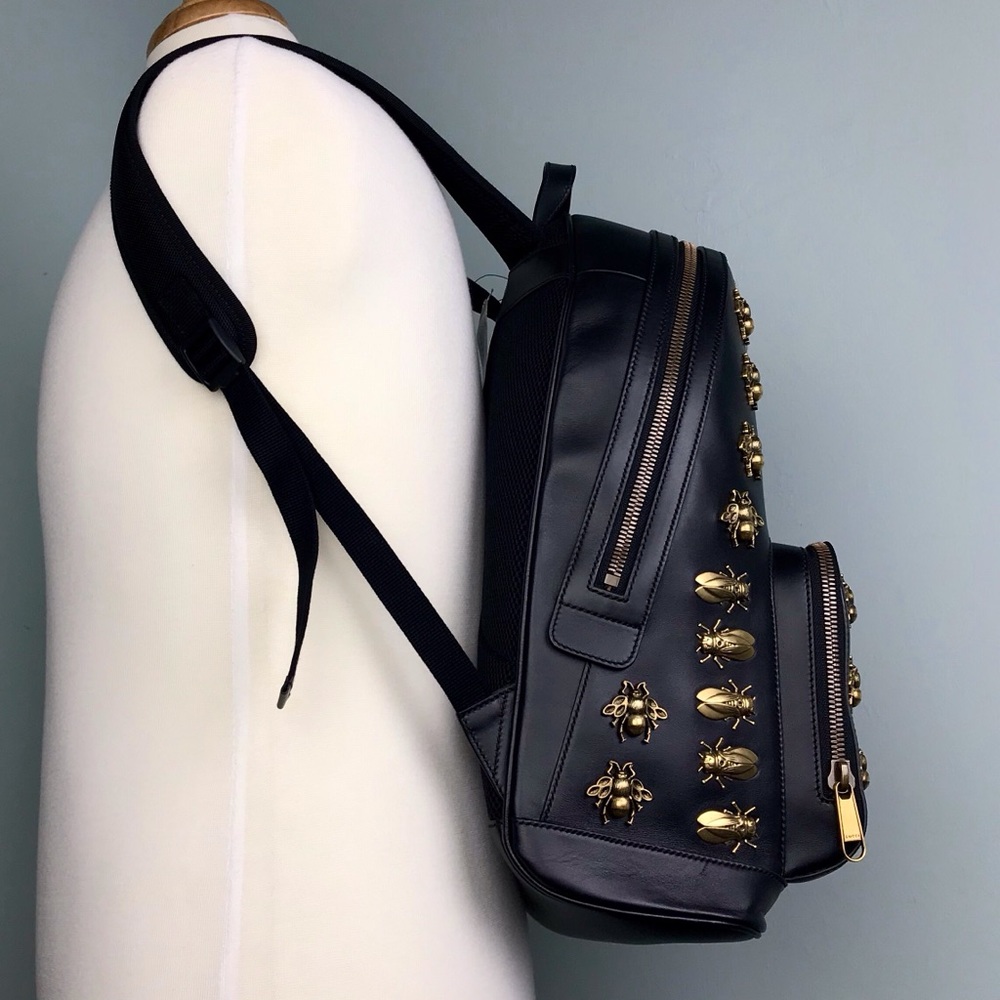 Gucci Black Leather Gold Animal Studs Backpack - Picture 3 of 8